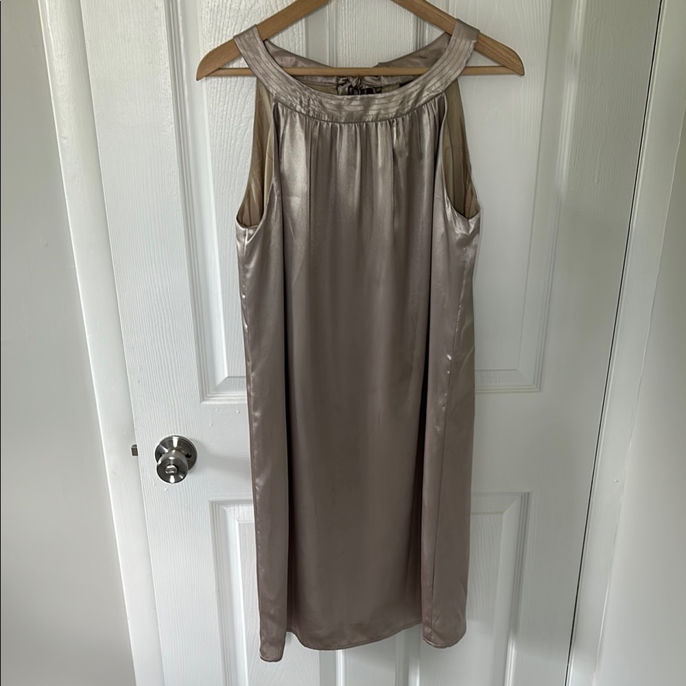 Taylor Shimmering Light Gold Satin Dress
